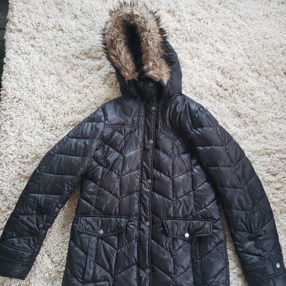 Lands end down coat with fur hood